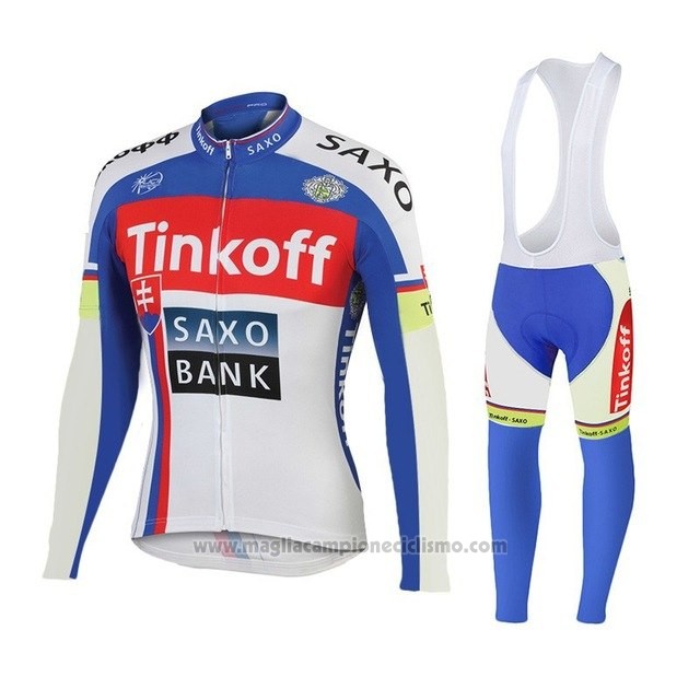 2018 Abbigliamento Ciclismo Tinkoff Saxo Bank Rosso Blu Manica Lunga e Salopette